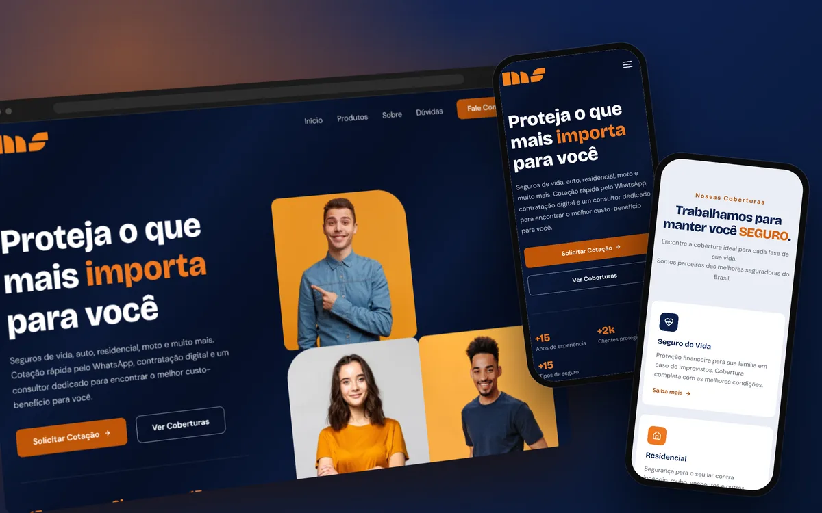Site da MS Corretora de Seguros no computador e no celular